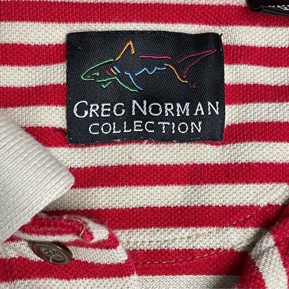 VTG Greg Norman Collection Polo Shirt Red & Ivory Stripes Men’s Size Large - Picture 6 of 12